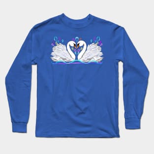 The Best Valentine’s Day Gift ideas 2022, Swan couple in the rain - beautiful white swans facing each other to form a heart shape Long Sleeve T-Shirt